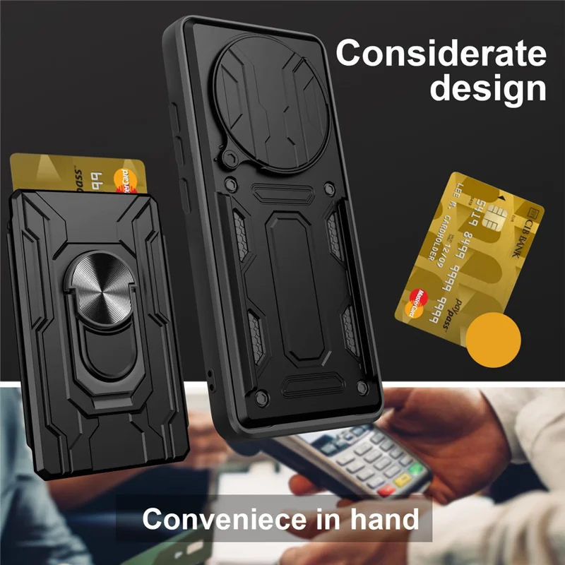 Per Realme 14 Pro+ 5G Custodia PC + TPU Supporto Telefono Copertura posteriore con Cursore fotocamera - Nero