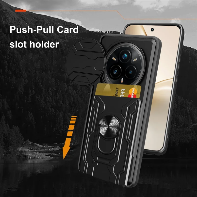 Per Realme 14 Pro+ 5G Custodia PC + TPU Supporto Telefono Copertura posteriore con Cursore fotocamera - Nero