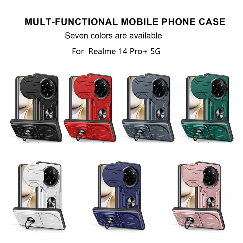 Per Realme 14 Pro+ 5G Custodia PC + TPU Supporto Telefono Copertura posteriore con Cursore fotocamera - Nero