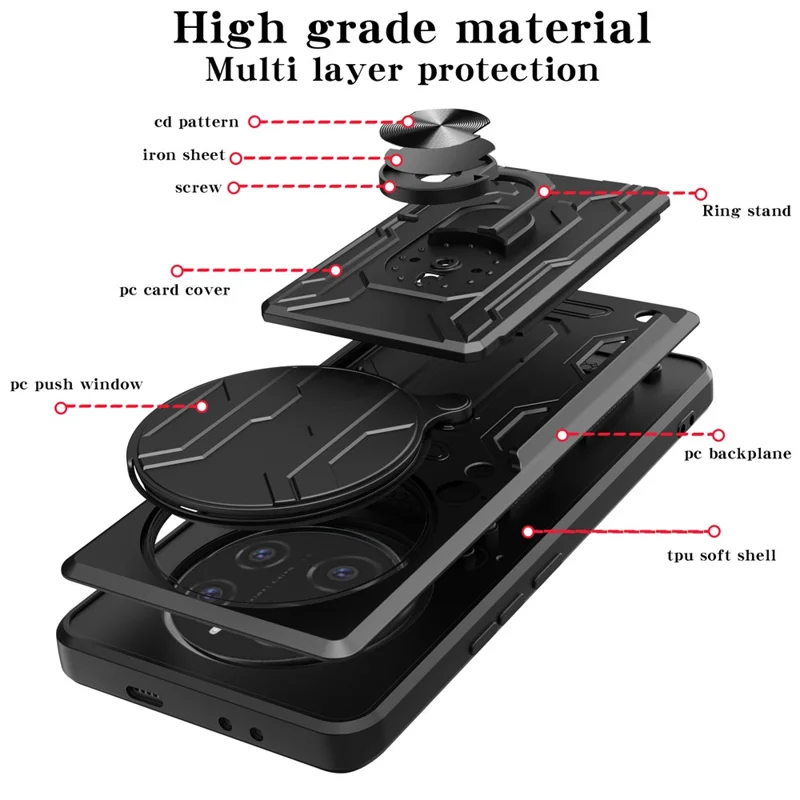 Étui pour Honor Magic7 Pro 5G PC + TPU avec Support et Coulisseau de Caméra - Noir