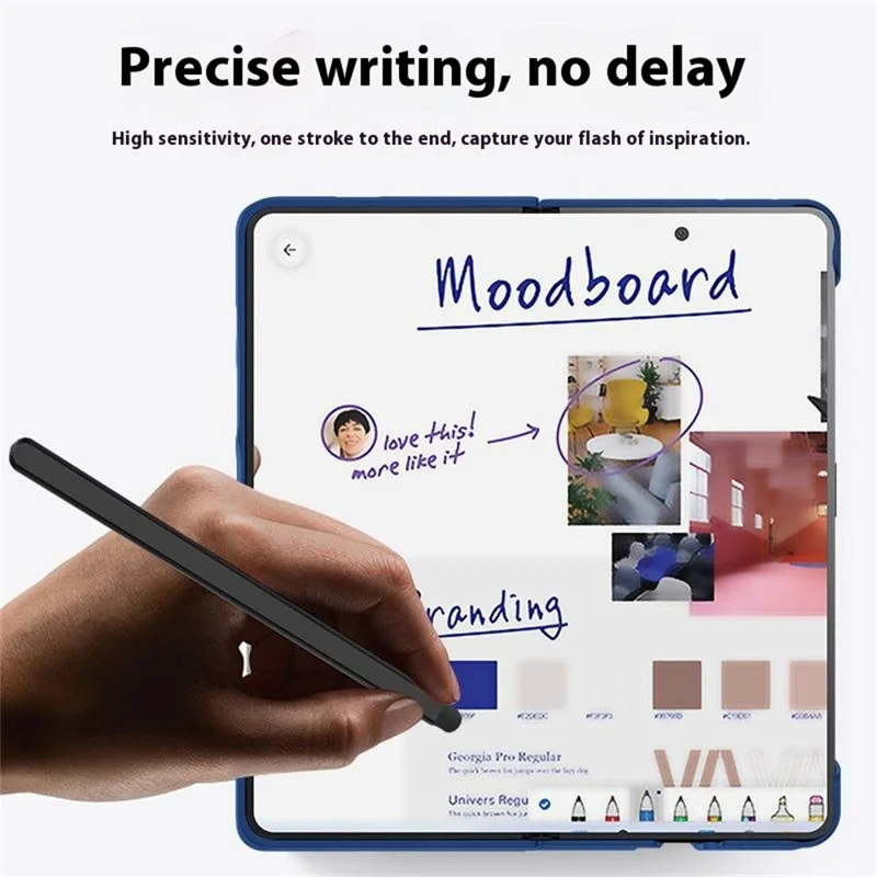 For Samsung Galaxy Z Fold7 5G Case Skin Feel Phone Cover with Tempered Glass Film  /  Pen Slot - Dark Blue