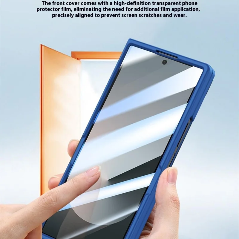 For Samsung Galaxy Z Fold7 5G Case Skin Feel Phone Cover with Tempered Glass Film  /  Pen Slot - Dark Blue