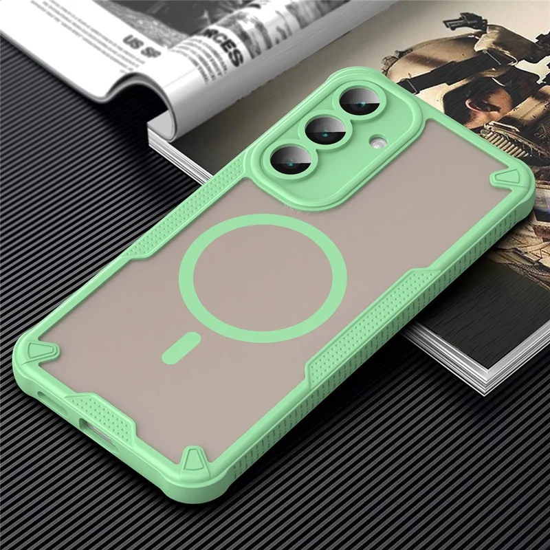 For Samsung Galaxy S25 FE Magnetic Case Compatible with MagSafe TPU + PC Phone Back Cover - Green