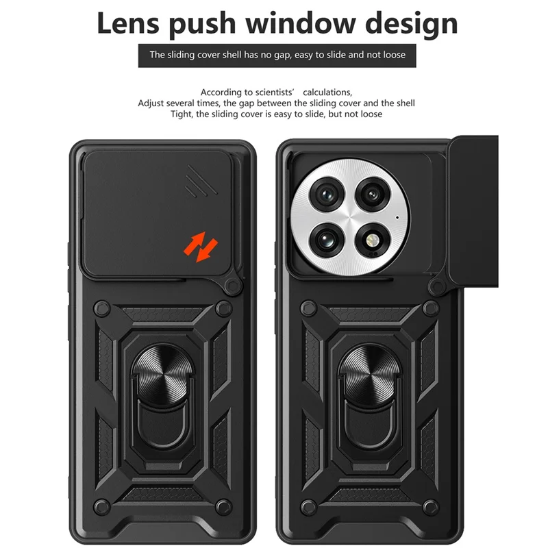 For OnePlus 13 Case with Slide Camera Lid PC + TPU Kickstand Phone Cover - Black