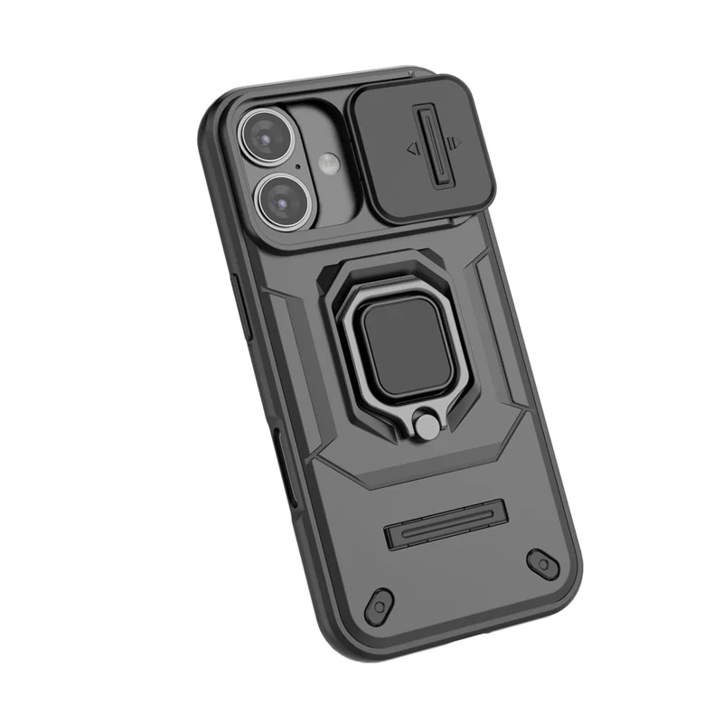 Capa para iPhone 17 com Suporte de PC + TPU, Protetor de Telefone com Proteção de Lente - Preto