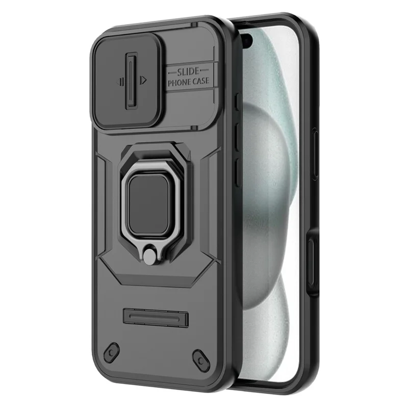 Capa para iPhone 17 com Suporte de PC + TPU, Protetor de Telefone com Proteção de Lente - Preto