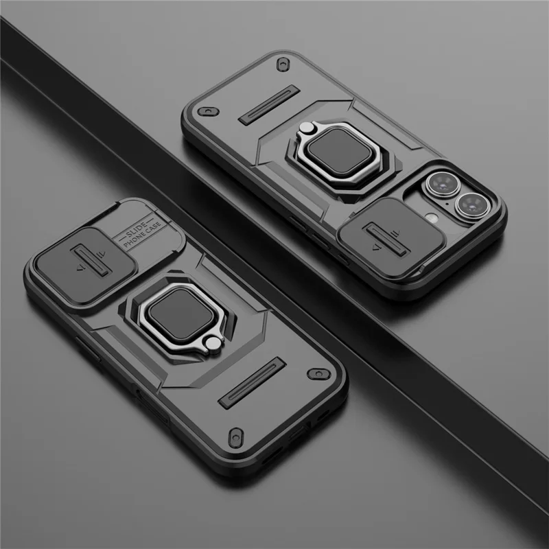 Capa para iPhone 17 com Suporte de PC + TPU, Protetor de Telefone com Proteção de Lente - Preto