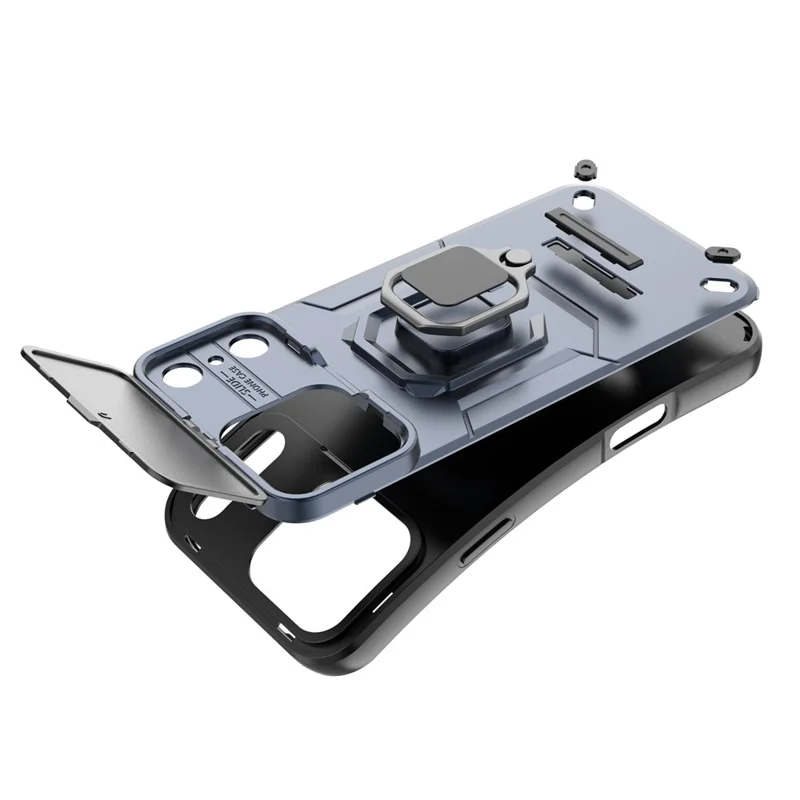 For iPhone 18 Pro / 17 Pro Case PC + TPU Kickstand Phone Protector with Lens Cover - Black