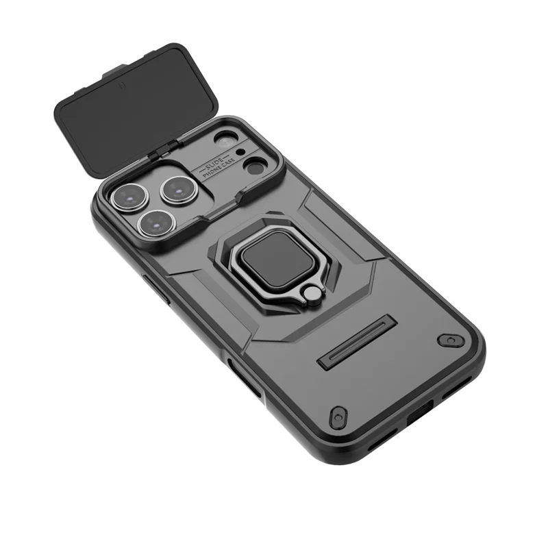 Voor iPhone 17 Pro Max hoesje PC + TPU met draaibare standaard en lensdeksel - Zwart