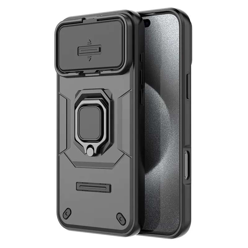 Voor iPhone 17 Pro Max hoesje PC + TPU met draaibare standaard en lensdeksel - Zwart