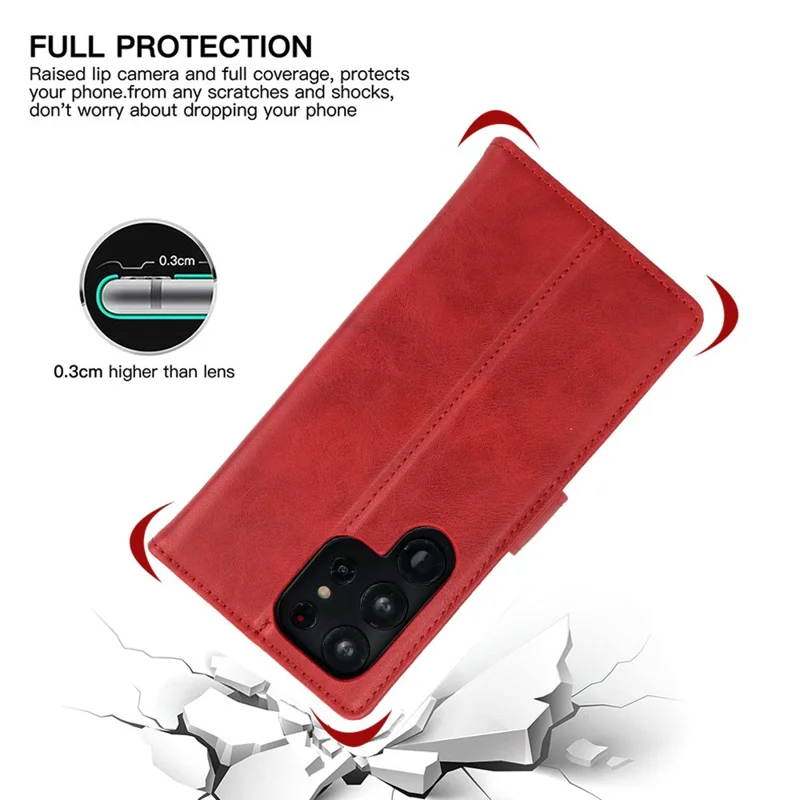 Großeinkauf für Samsung Galaxy S24 Ultra Magnetische Hülle mit 3 Kartenfächern Abnehmbarer Leder Flip Handyhülle - Rot