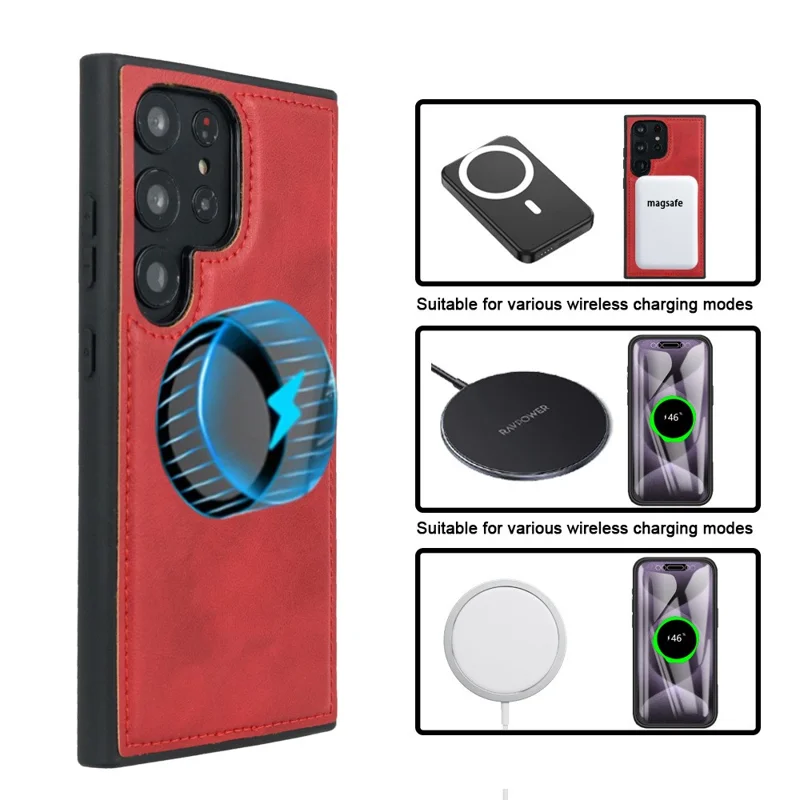 Acquisto all'ingrosso per Samsung Galaxy S23 Ultra Cover Magnetica con 3 Slot per Carte Custodia in Pelle Staccabile per Telefono - Rosso
