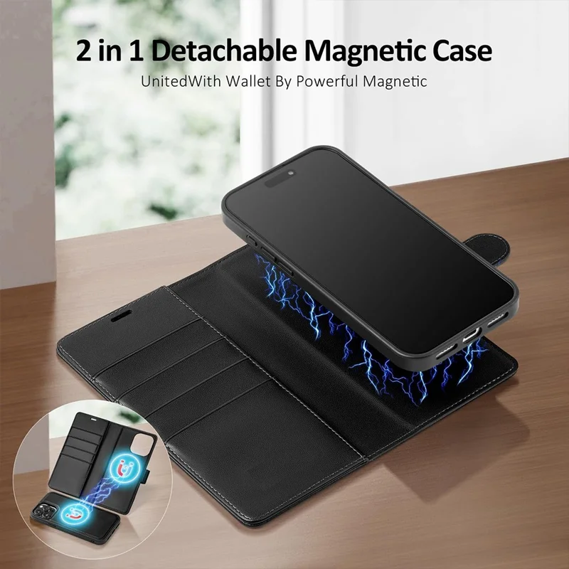 Bulk Purchasing For iPhone 15 Pro Wallet Case Compatible with MagSafe Detachable Leather Flip Phone Cover - Black