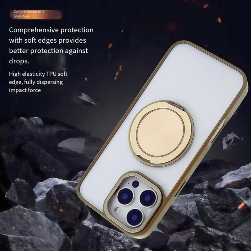 For iPhone 15 Magnetic Case Acrylic TPU Phone Back Cover with Kickstand - Desert Gold
