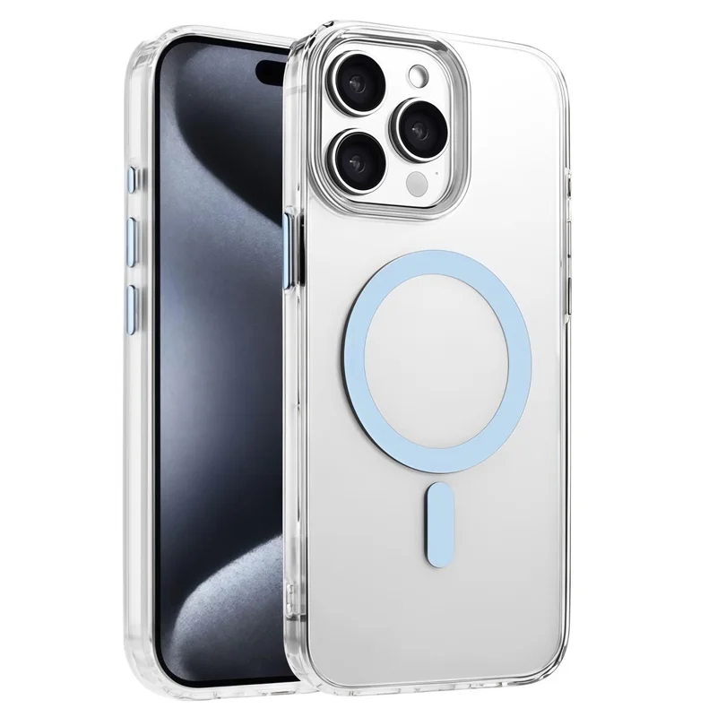 Étui pour iPhone 14 Pro Compatible avec MagSafe, Transparent PC + TPU avec Couverture de Téléphone Magnétique Scellée - Bleu Ciel