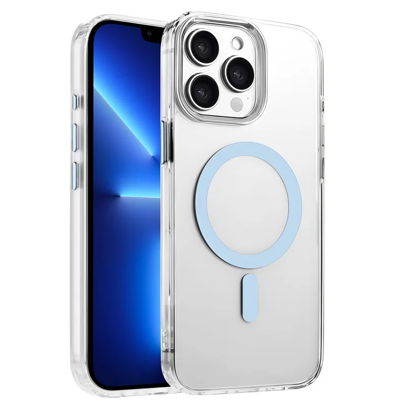 For iPhone 13 Pro Case Compatible with MagSafe Clear PC + TPU Sealed Magnetic Phone Cover - Sky Blue