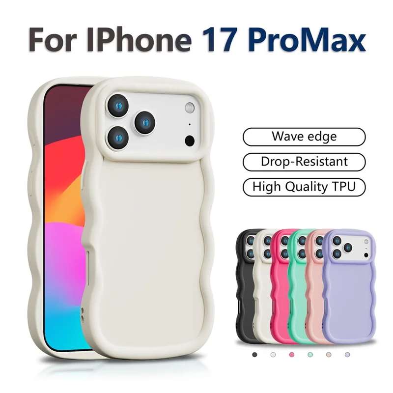 Compra em Massa para Capa do iPhone 17 Pro Max Borda Ondulada Antiimpacto Capa Traseira de TPU - Branco