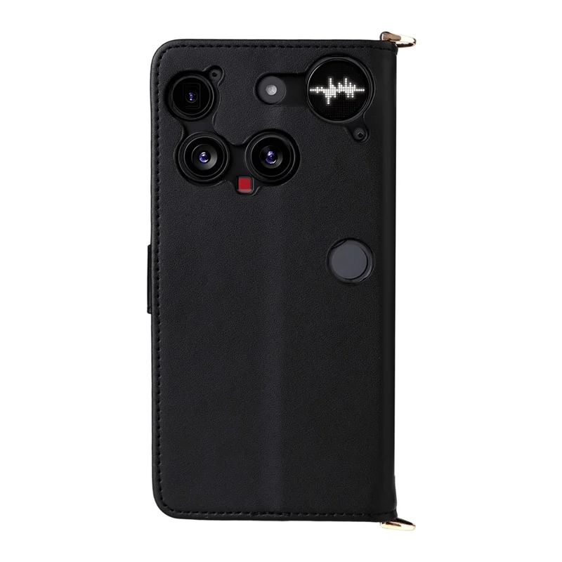 For Nothing Phone (3) 5G Case with Shoulder /  Wrist Strap Leather Phone Cover Stand Wallet - Black