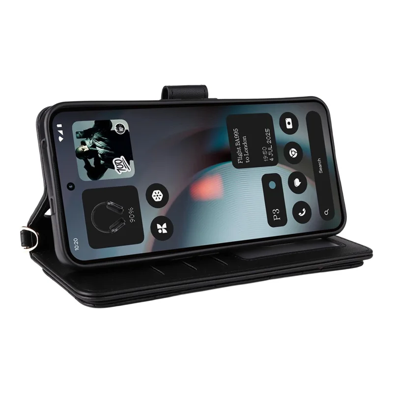 For Nothing Phone (3) 5G Case with Shoulder /  Wrist Strap Leather Phone Cover Stand Wallet - Black