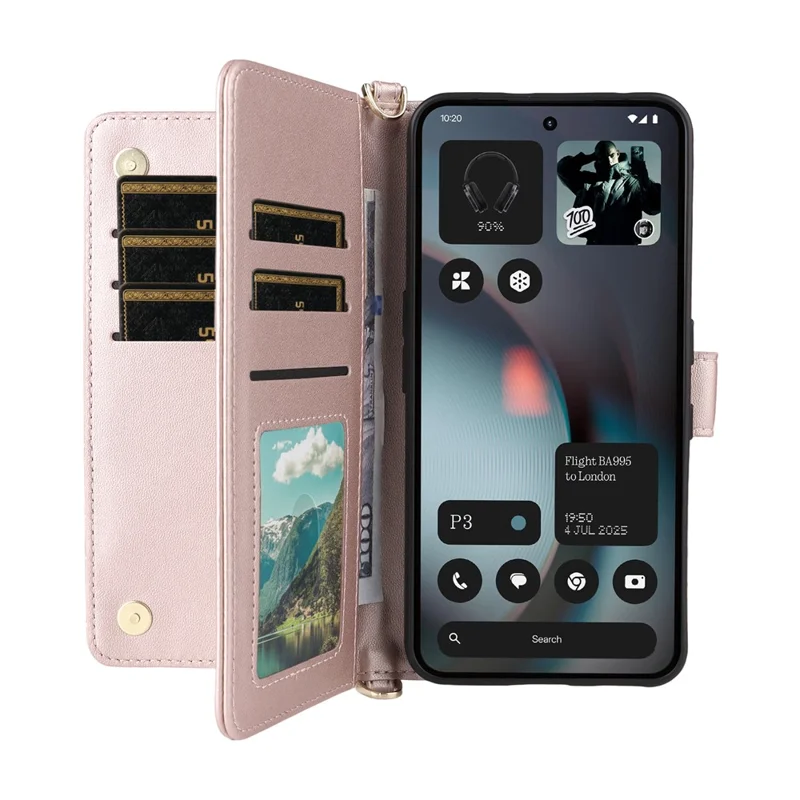For Nothing Phone (3) 5G Case with Shoulder /  Wrist Strap Leather Phone Cover Stand Wallet - Pink