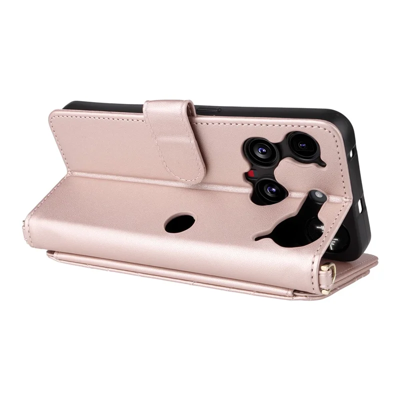 For Nothing Phone (3) 5G Case with Shoulder /  Wrist Strap Leather Phone Cover Stand Wallet - Pink
