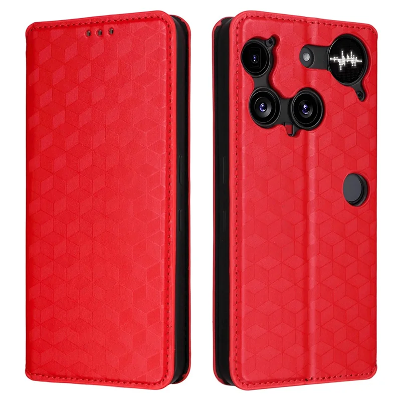 Cover a portafoglio per Nothing Phone (3) 5G con motivo a rombi in pelle - Rosso