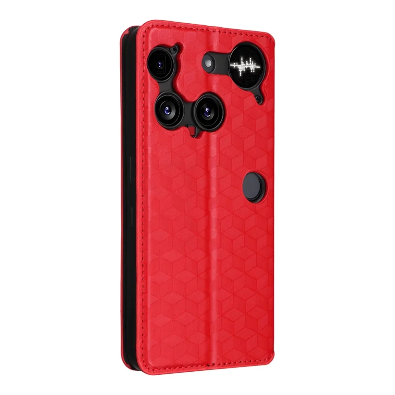 Cover a portafoglio per Nothing Phone (3) 5G con motivo a rombi in pelle - Rosso