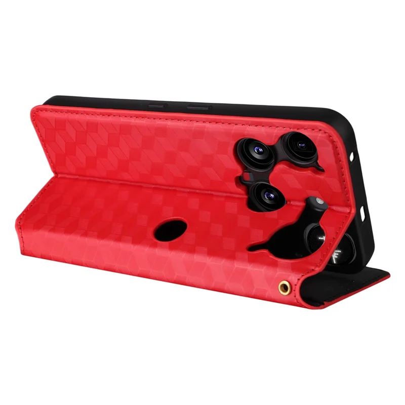 Cover a portafoglio per Nothing Phone (3) 5G con motivo a rombi in pelle - Rosso