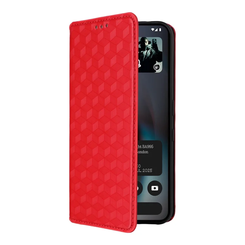 Cover a portafoglio per Nothing Phone (3) 5G con motivo a rombi in pelle - Rosso