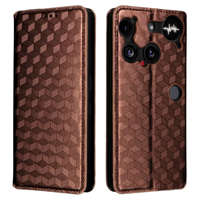 For Nothing Phone (3) 5G Case Wallet Rhombus Imprinted Leather Phone Cover - Brown