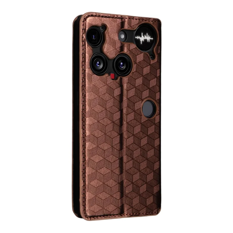 For Nothing Phone (3) 5G Case Wallet Rhombus Imprinted Leather Phone Cover - Brown
