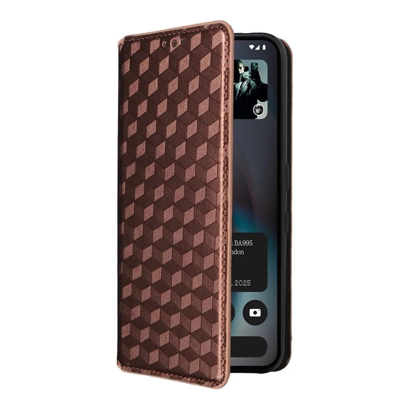 For Nothing Phone (3) 5G Case Wallet Rhombus Imprinted Leather Phone Cover - Brown