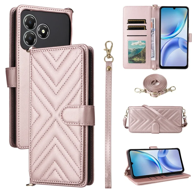 For ZTE Blade A36 / nubia A36 Case with Shoulder / Wrist Strap Leather Phone Cover Stand Wallet - Pink