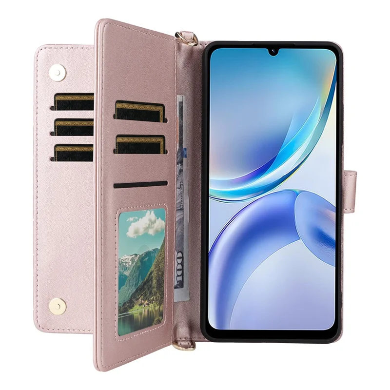 For ZTE Blade A36 / nubia A36 Case with Shoulder / Wrist Strap Leather Phone Cover Stand Wallet - Pink