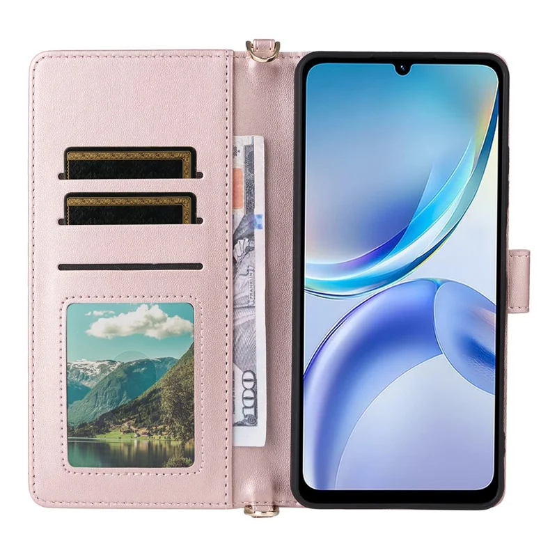 For ZTE Blade A36 / nubia A36 Case with Shoulder / Wrist Strap Leather Phone Cover Stand Wallet - Pink