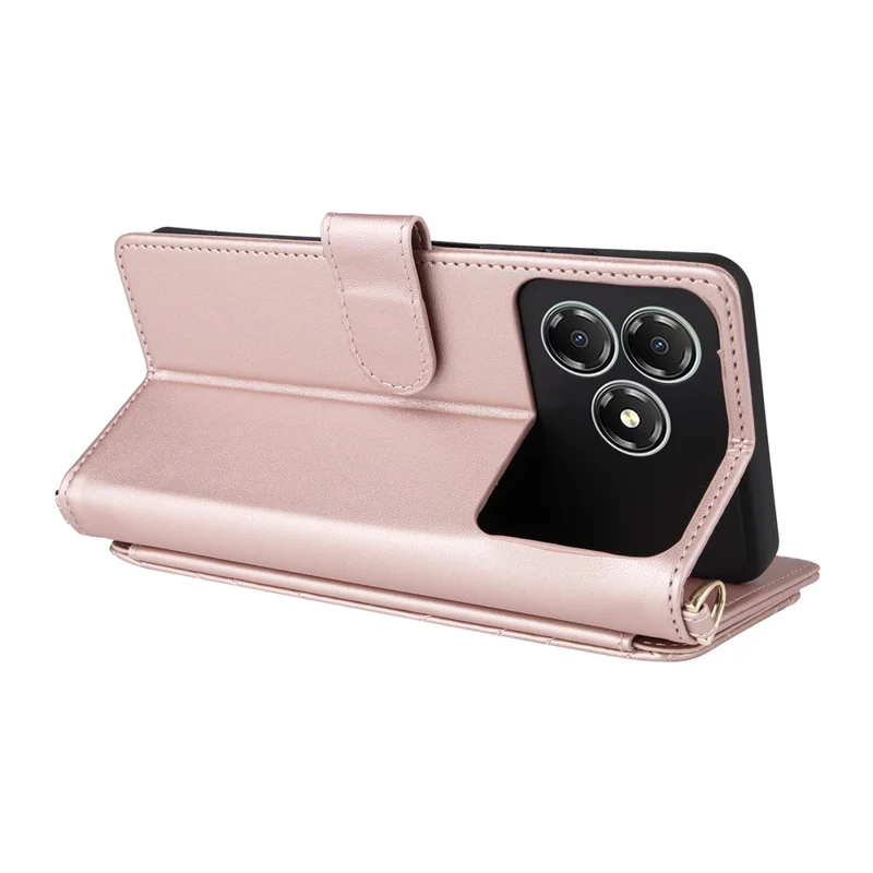 For ZTE Blade A36 / nubia A36 Case with Shoulder / Wrist Strap Leather Phone Cover Stand Wallet - Pink
