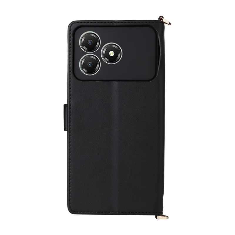 For ZTE Blade A36 / nubia A36 Case with Shoulder / Wrist Strap Leather Phone Cover Stand Wallet - Black