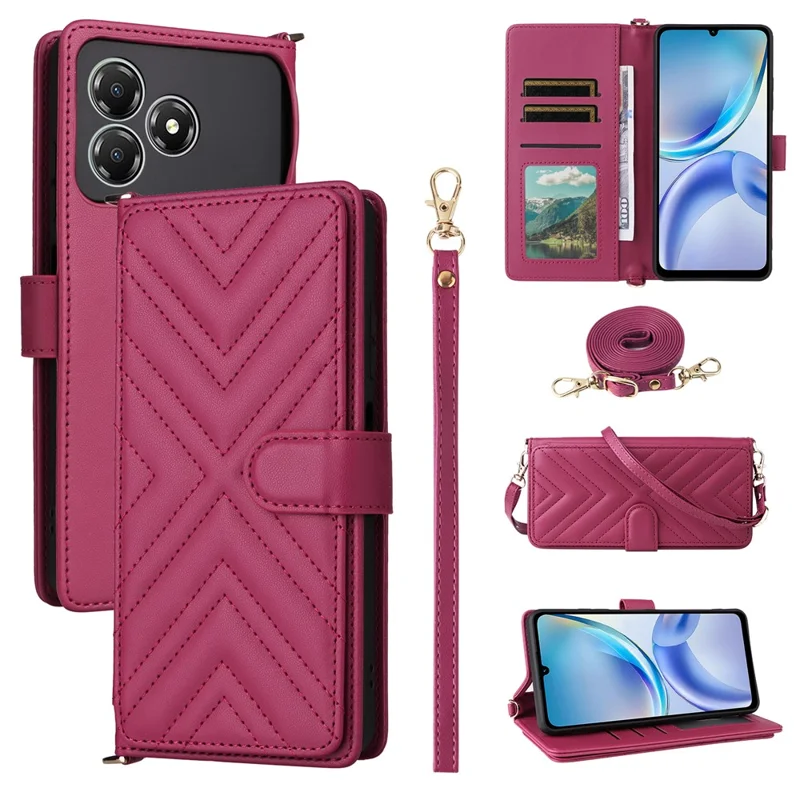 For ZTE Blade A36 / nubia A36 Case with Shoulder / Wrist Strap Leather Phone Cover Stand Wallet - Rose