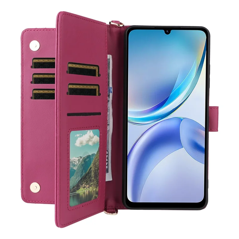 For ZTE Blade A36 / nubia A36 Case with Shoulder / Wrist Strap Leather Phone Cover Stand Wallet - Rose