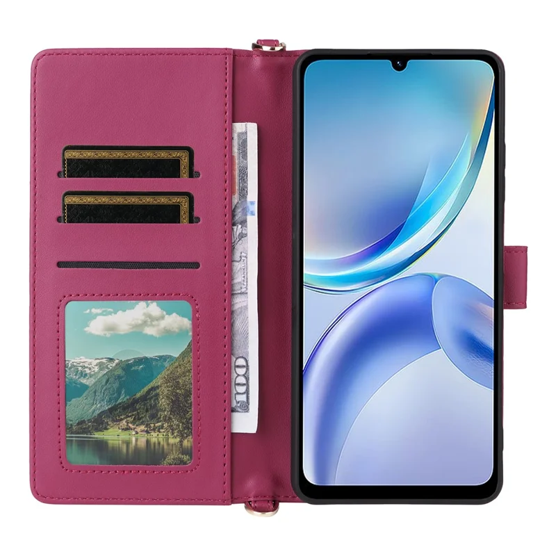 For ZTE Blade A36 / nubia A36 Case with Shoulder / Wrist Strap Leather Phone Cover Stand Wallet - Rose