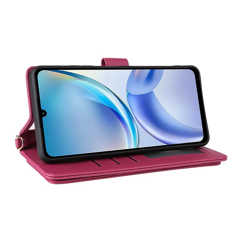 For ZTE Blade A36 / nubia A36 Case with Shoulder / Wrist Strap Leather Phone Cover Stand Wallet - Rose