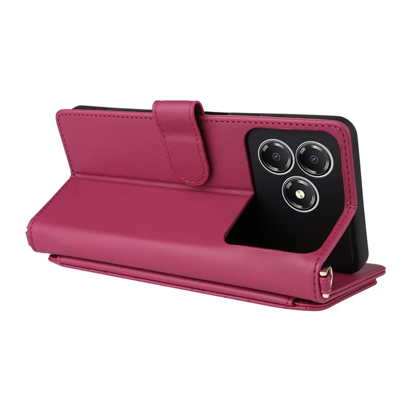 For ZTE Blade A36 / nubia A36 Case with Shoulder / Wrist Strap Leather Phone Cover Stand Wallet - Rose