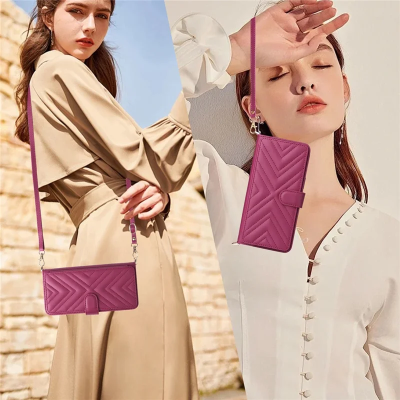 For ZTE Blade A36 / nubia A36 Case with Shoulder / Wrist Strap Leather Phone Cover Stand Wallet - Rose