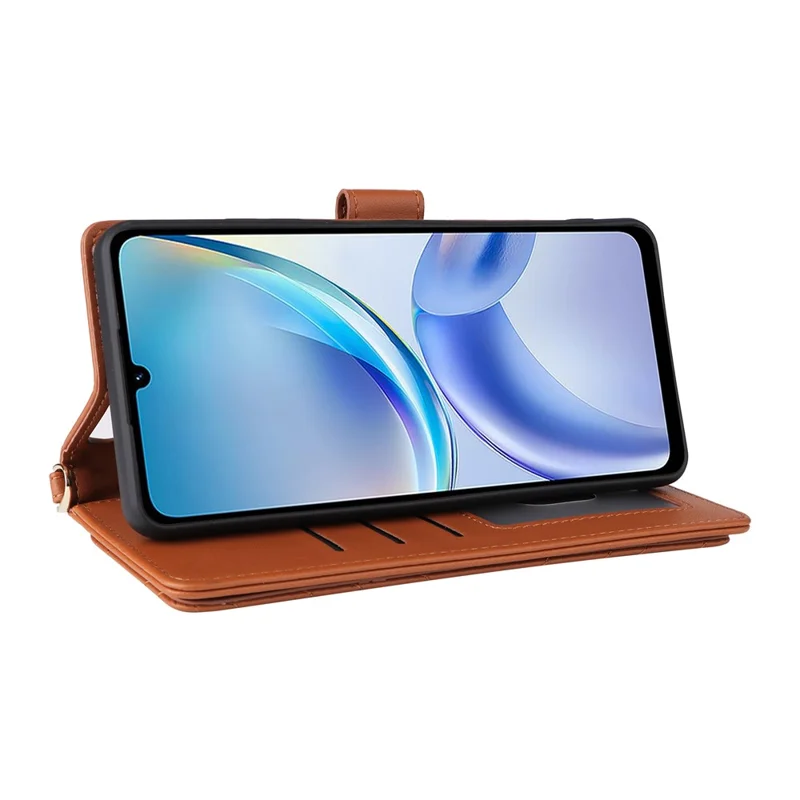 For ZTE Blade A36 / nubia A36 Case with Shoulder / Wrist Strap Leather Phone Cover Stand Wallet - Brown