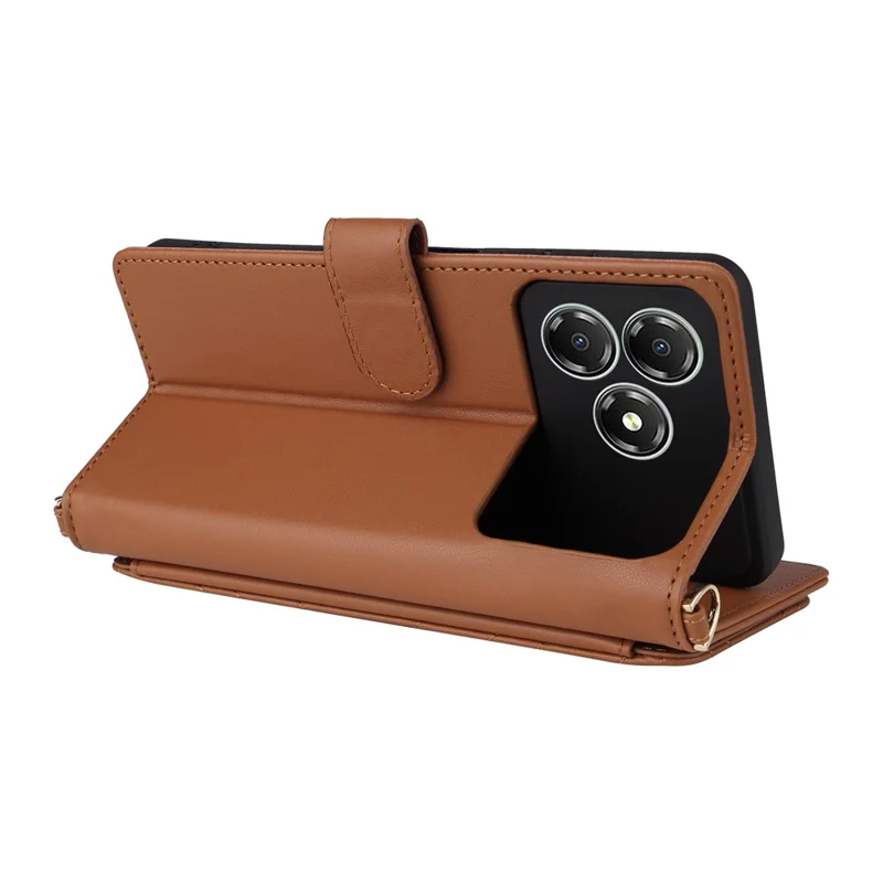 For ZTE Blade A36 / nubia A36 Case with Shoulder / Wrist Strap Leather Phone Cover Stand Wallet - Brown