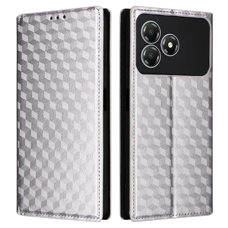 Per ZTE Blade A36 / nubia A36 Cover a Portafoglio con Rombi Stampati in Pelle - Argento