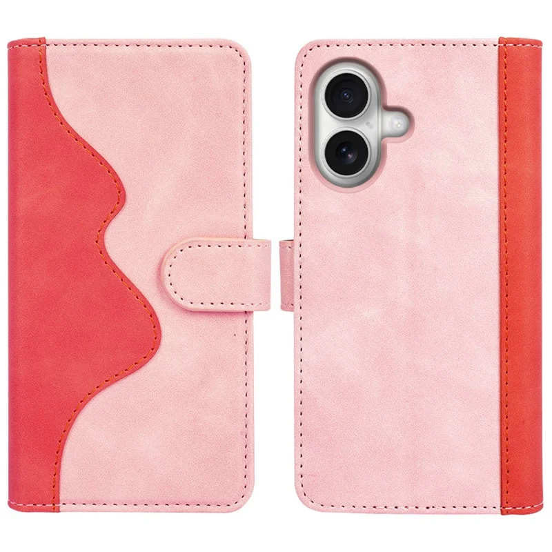 For iPhone 17 Wallet Case Leather Phone Cover Splicing Color - Pink