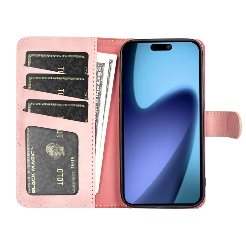For iPhone 17 Wallet Case Leather Phone Cover Splicing Color - Pink