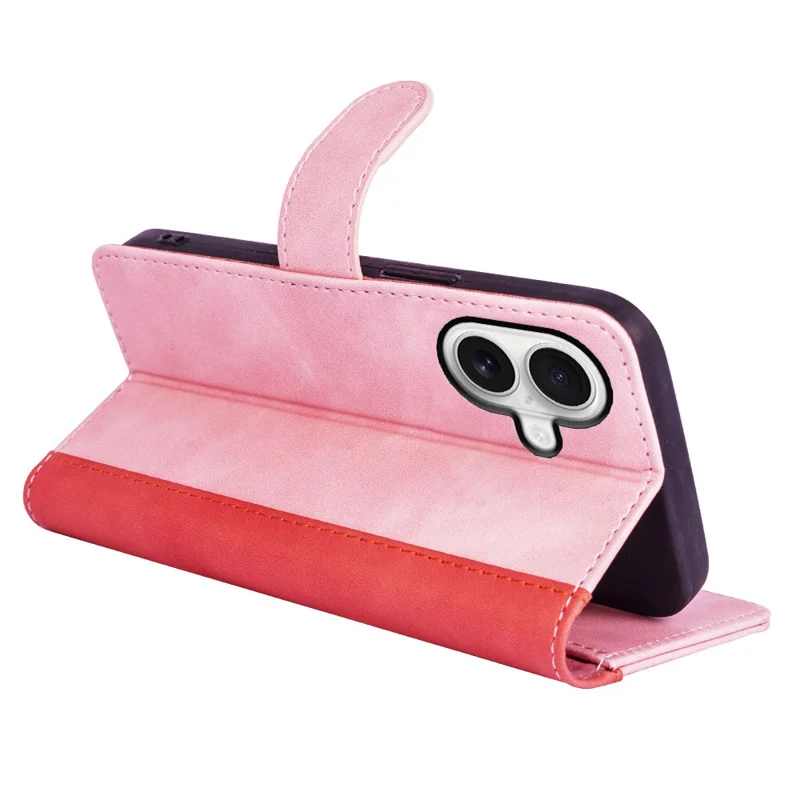 For iPhone 17 Wallet Case Leather Phone Cover Splicing Color - Pink