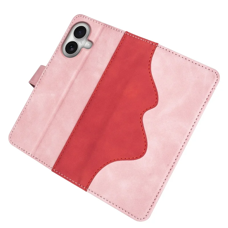 For iPhone 17 Wallet Case Leather Phone Cover Splicing Color - Pink